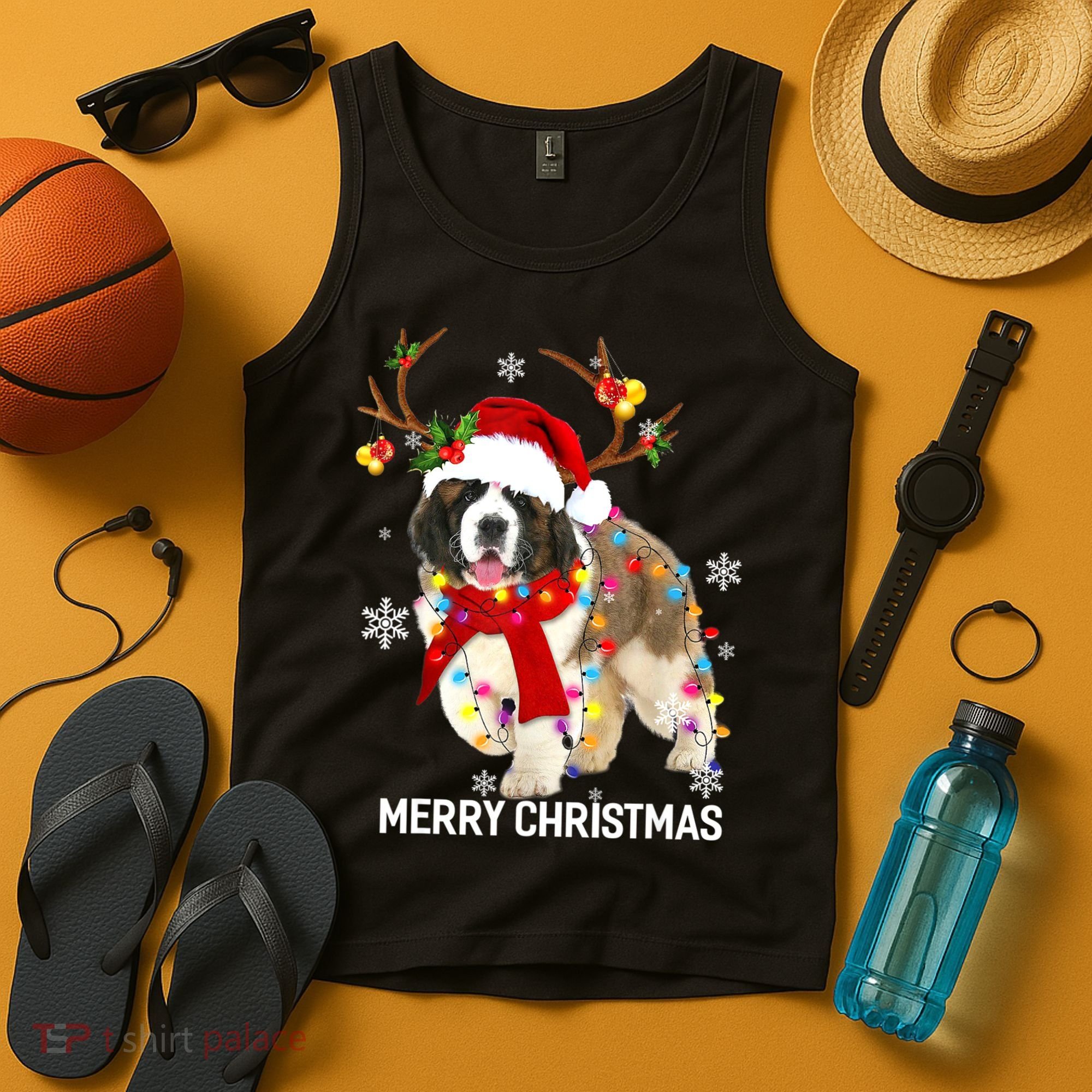 St Bernard Reindeer Xmas Light Christmas Ornaments Xmas Dog Tank Top