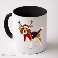 Santa Beagle Reindeer Light Christmas Gift Coffee Mug thumb 0