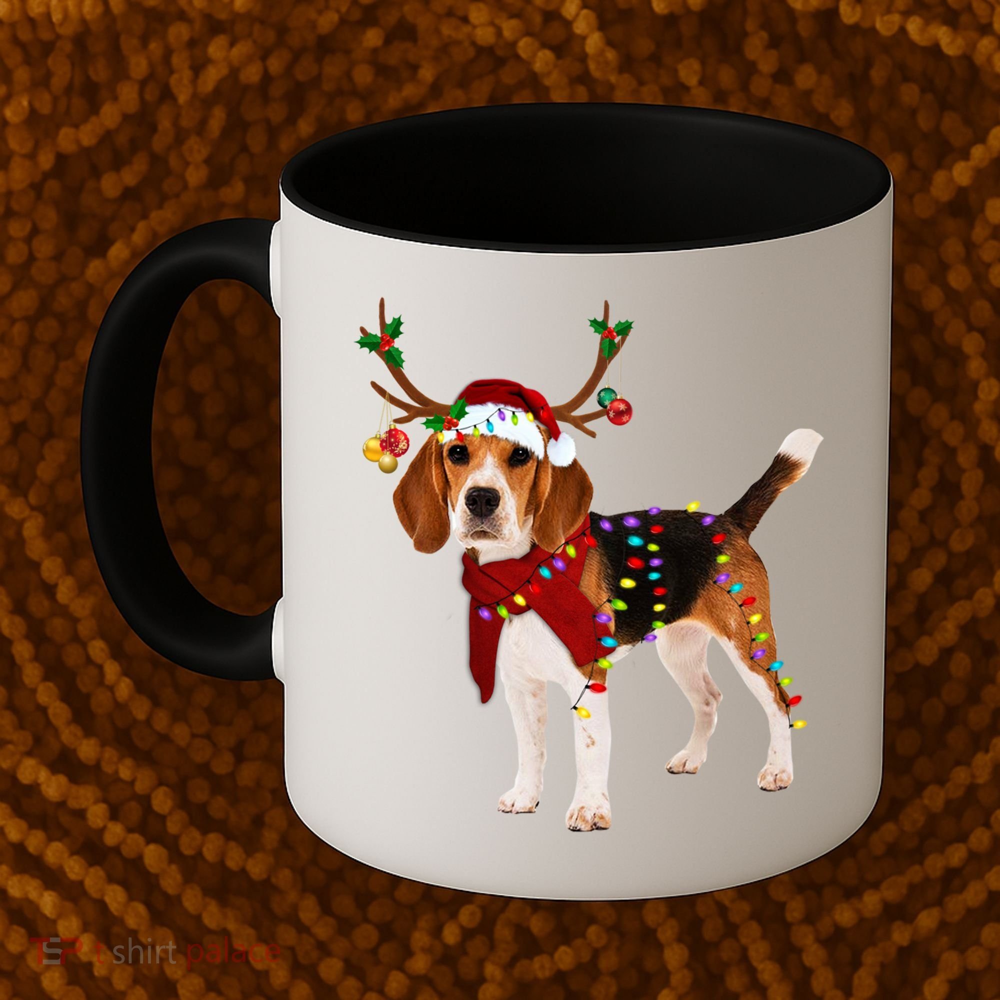 Santa Beagle Reindeer Light Christmas Gift Coffee Mug