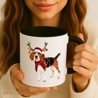 Santa Beagle Reindeer Light Christmas Gift Coffee Mug thumb 3