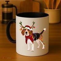 Santa Beagle Reindeer Light Christmas Gift Coffee Mug thumb 4