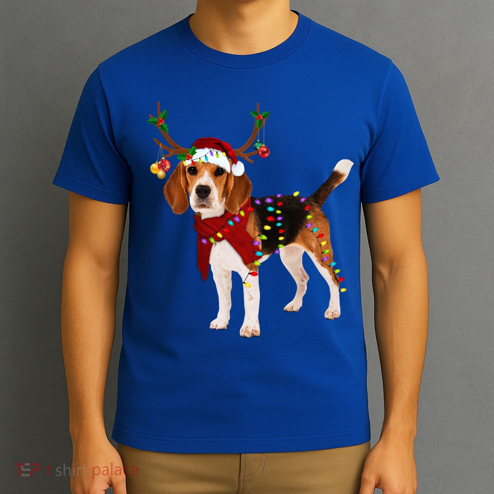 Santa Beagle Reindeer Light Christmas Gift T-Shirt