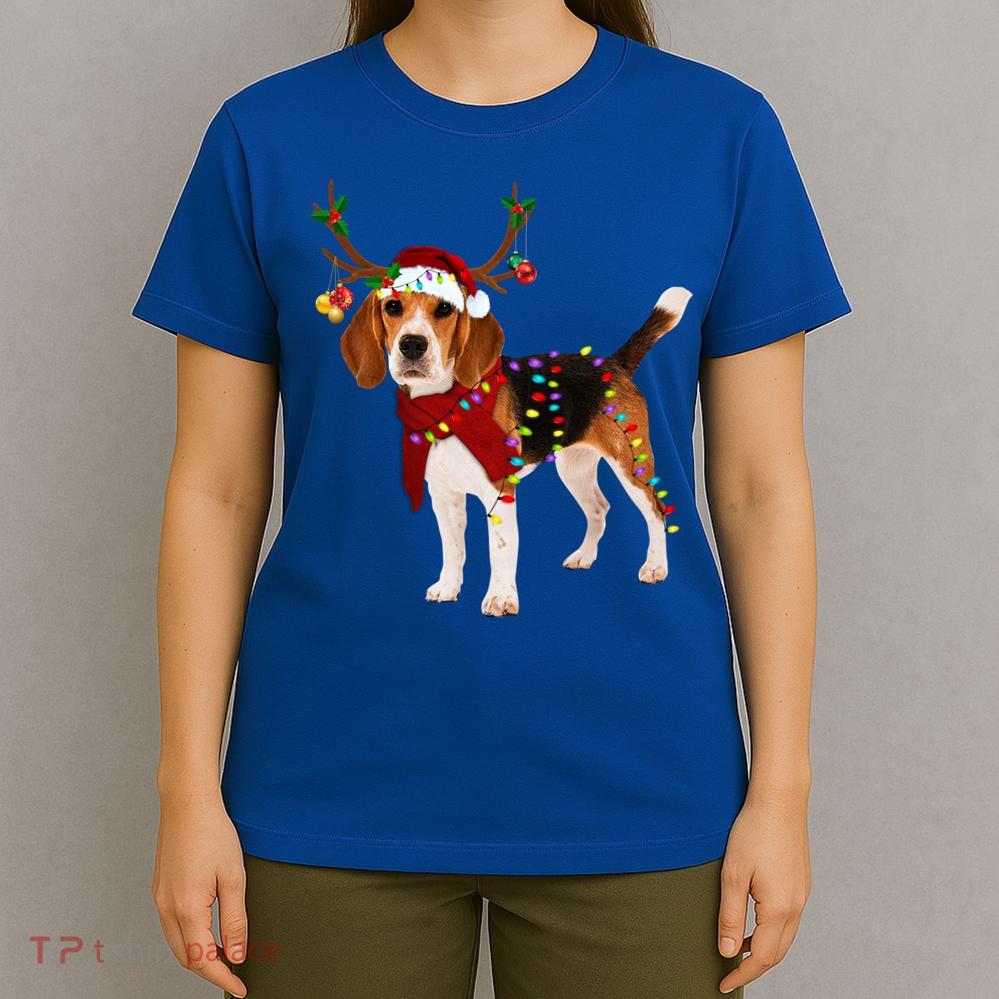 Santa Beagle Reindeer Light Christmas Gift T-Shirt