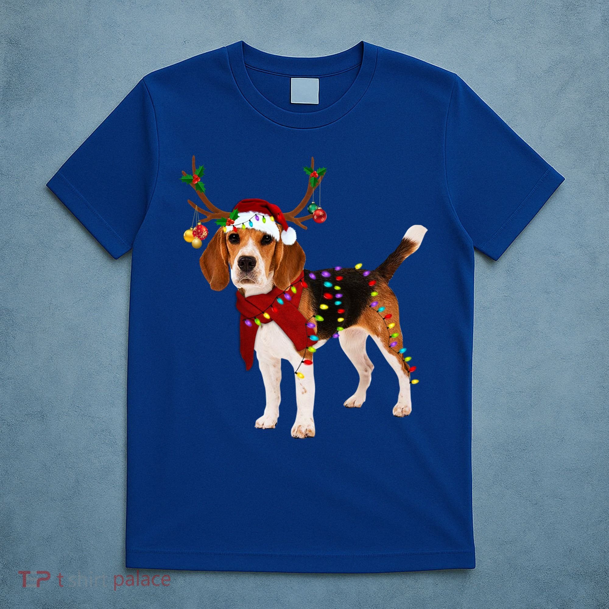 Santa Beagle Reindeer Light Christmas Gift T-Shirt