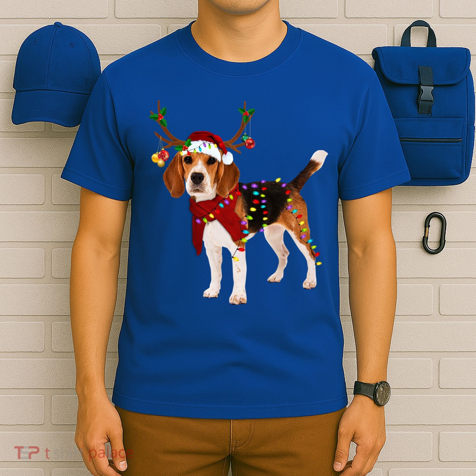 Santa Beagle Reindeer Light Christmas Gift T-Shirt