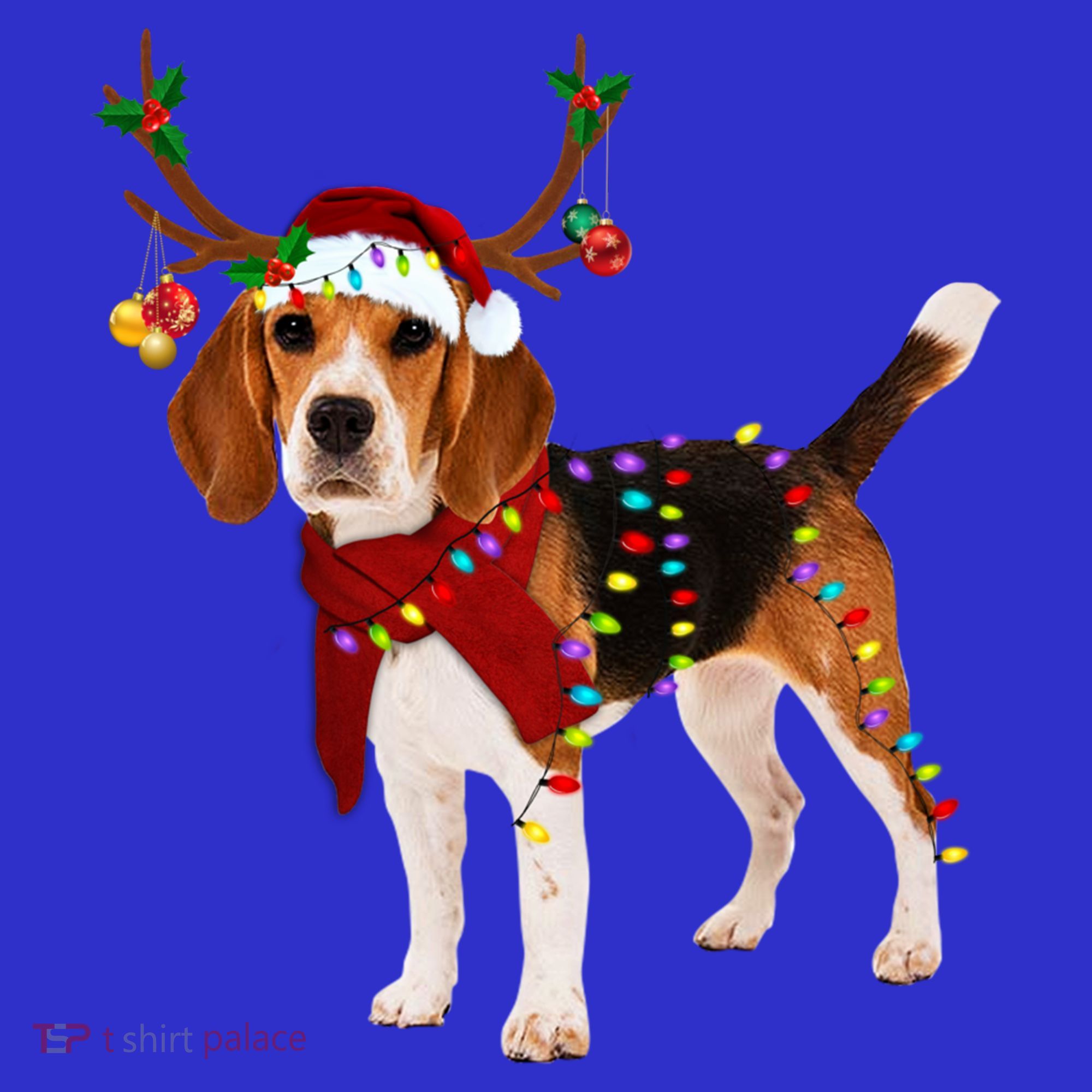 Santa Beagle Reindeer Light Christmas Gift Mousepad