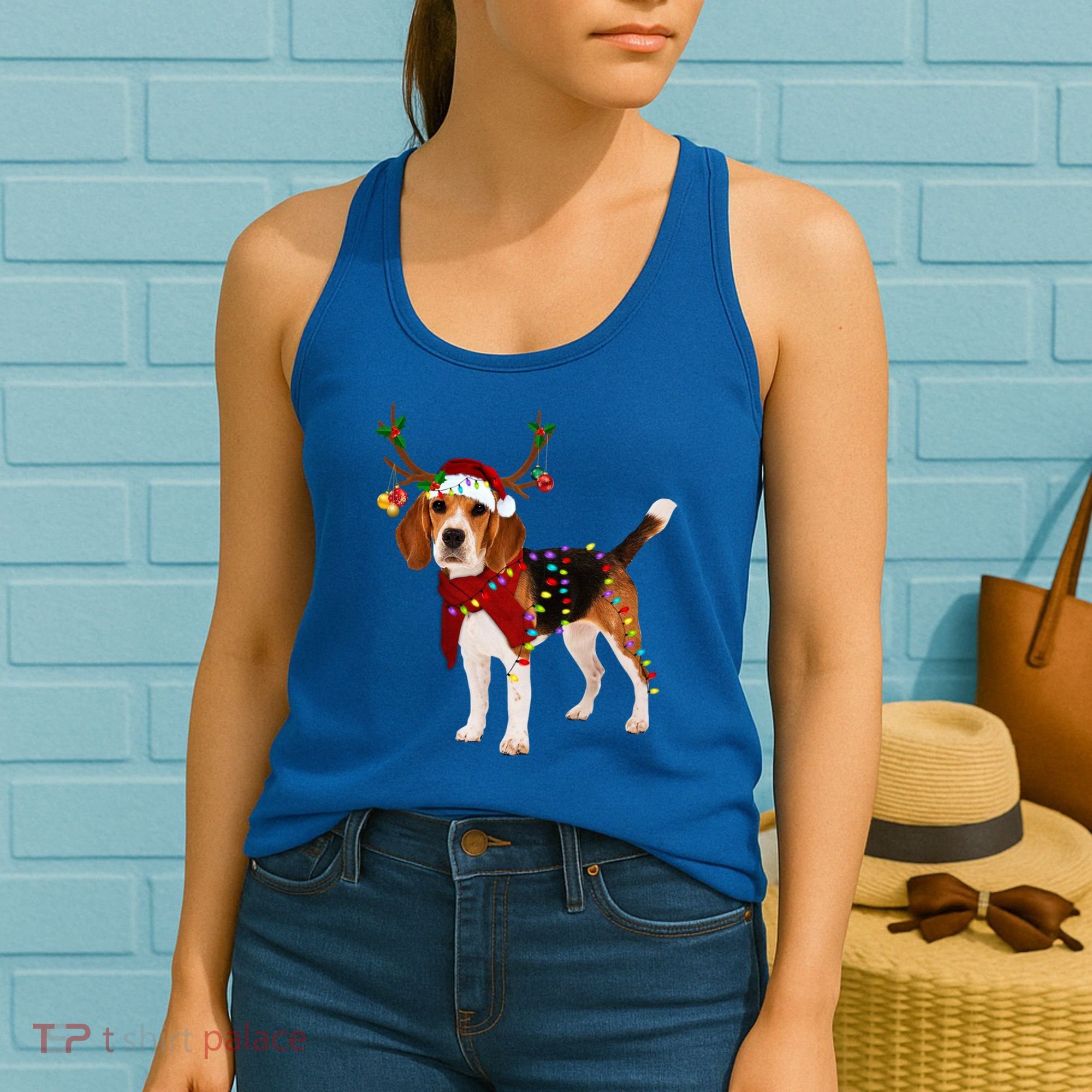 Santa Beagle Reindeer Light Christmas Gift Women's Tank Top