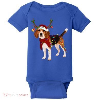 Santa Beagle Reindeer Light Christmas Gift Baby Bodysuit