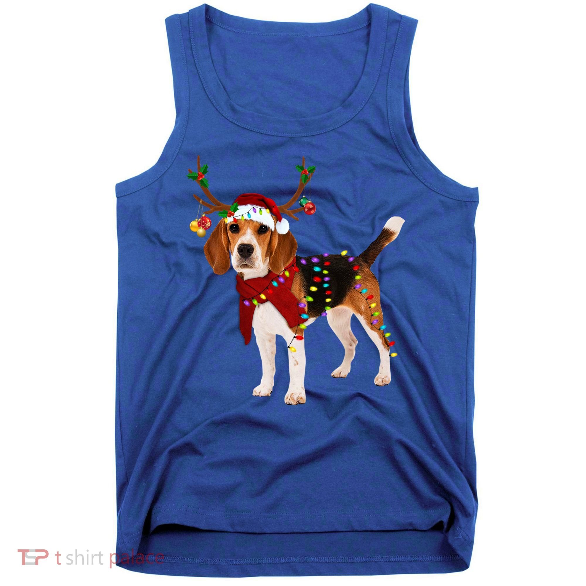 Santa Beagle Reindeer Light Christmas Gift Tank Top