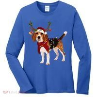 Santa Beagle Reindeer Light Christmas Gift Women's Long Sleeve Shirt thumb 0