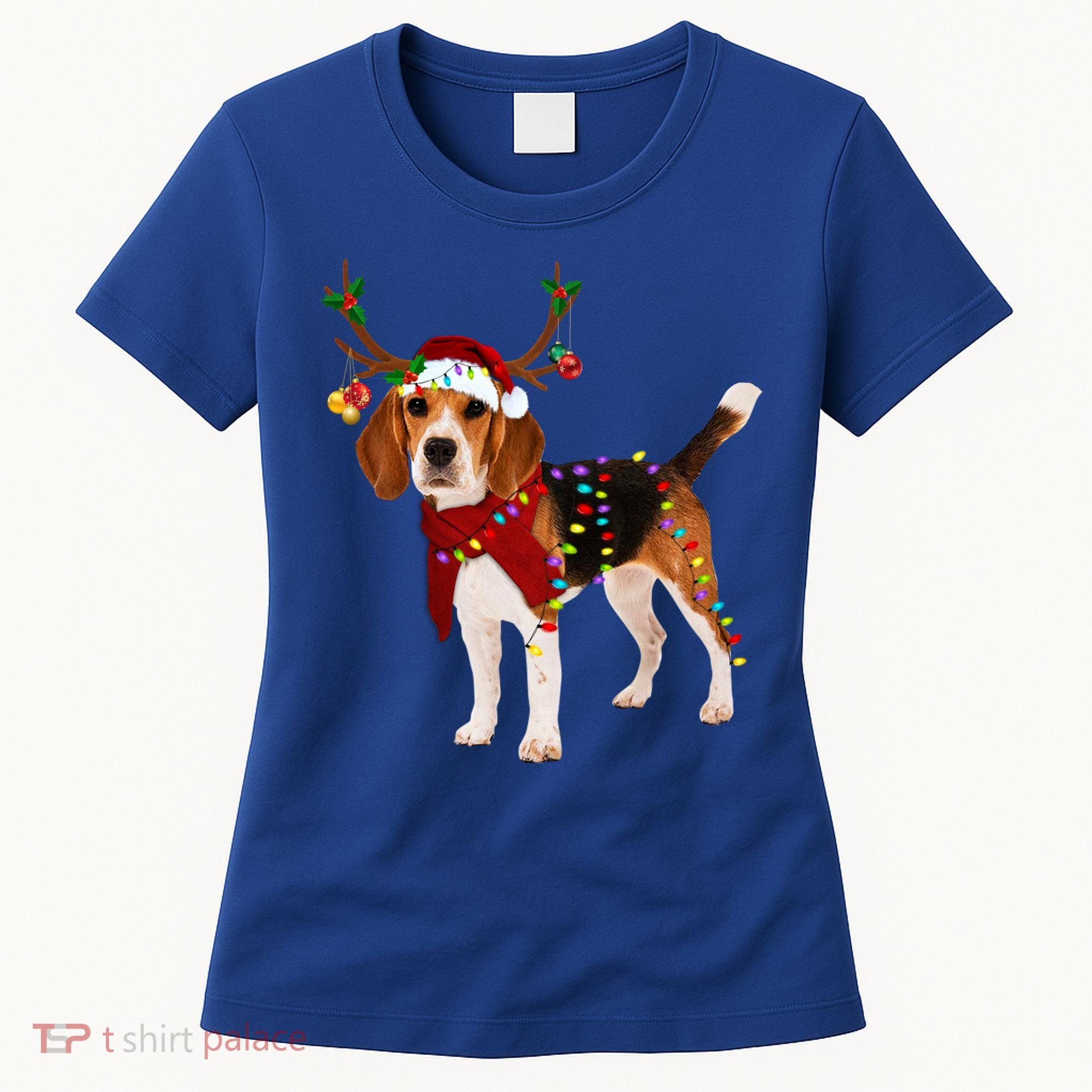 Santa Beagle Reindeer Light Christmas Gift Women's T-Shirt