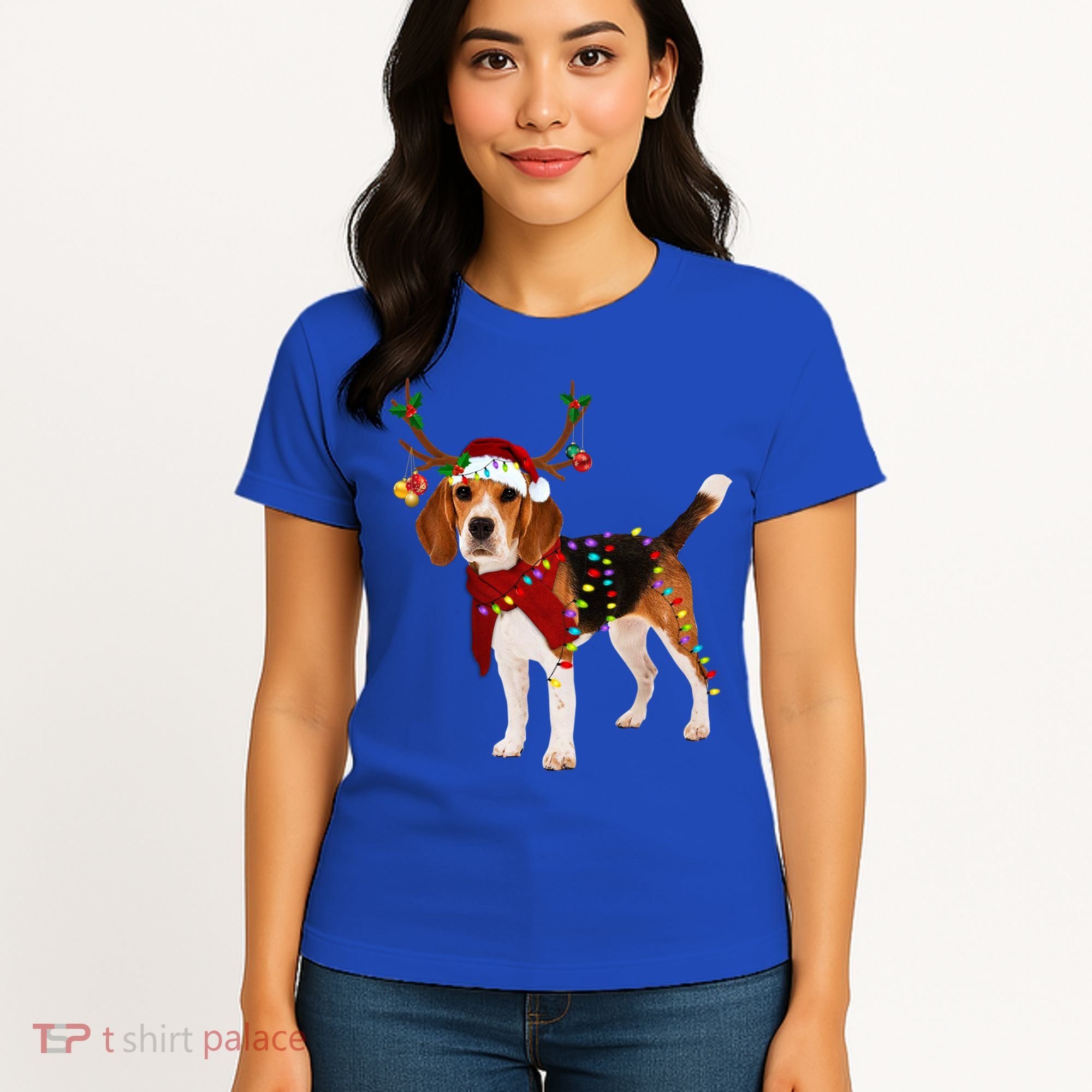 Santa Beagle Reindeer Light Christmas Gift Women's T-Shirt
