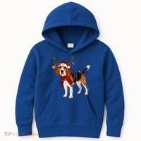 Santa Beagle Reindeer Light Christmas Gift Kids Hoodie thumb 0