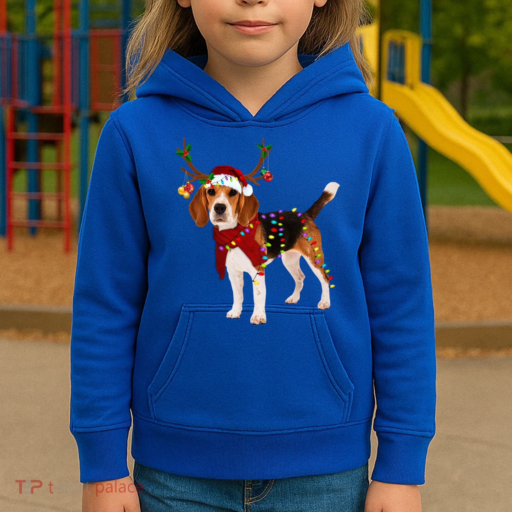 Santa Beagle Reindeer Light Christmas Gift Kids Hoodie