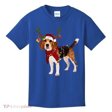 Santa Beagle Reindeer Light Christmas Gift Kids T-Shirt