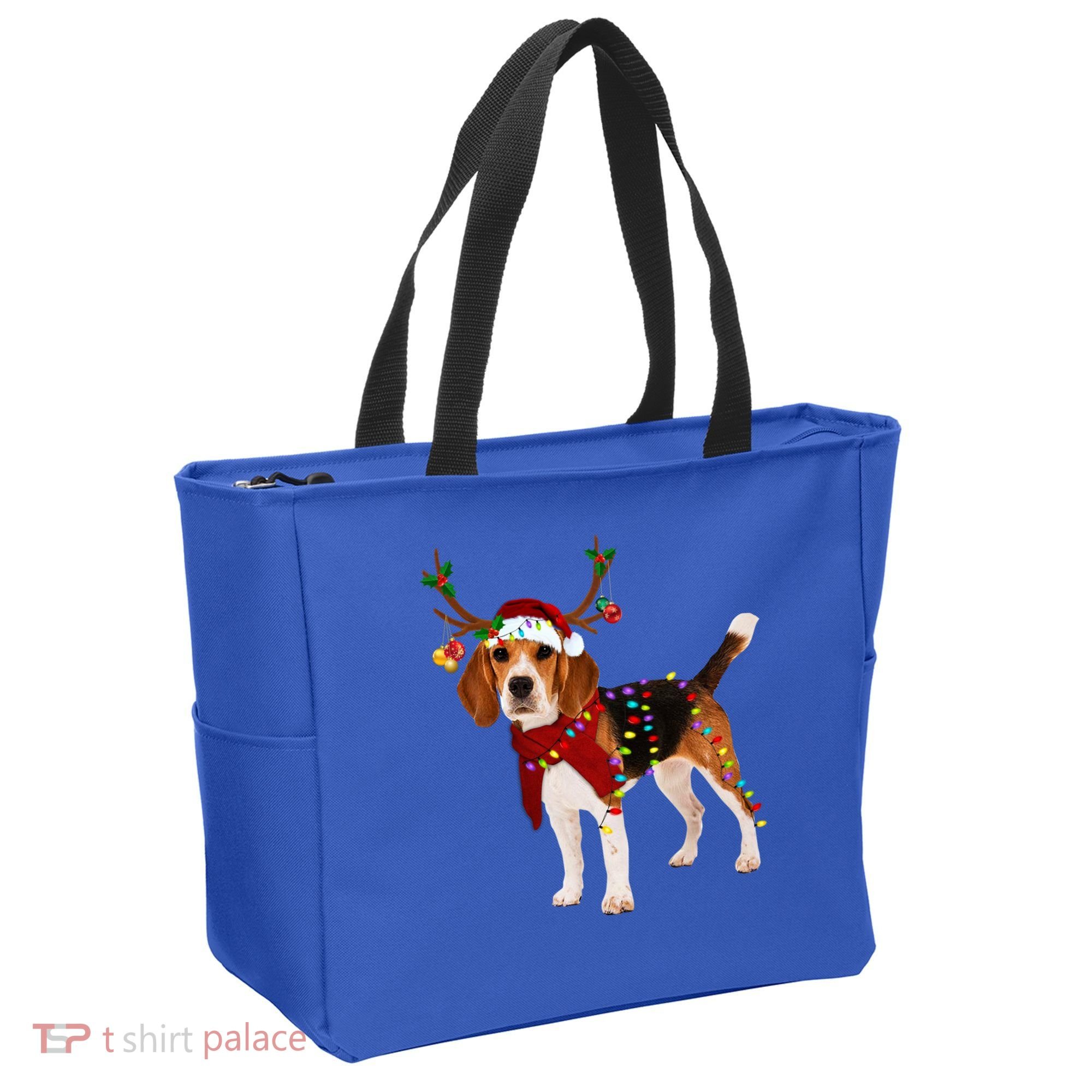 Santa Beagle Reindeer Light Christmas Gift Tote Bag