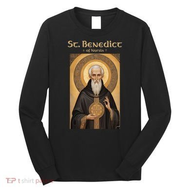 St Benedict Roman Catholic Icon Vintage Long Sleeve Shirt