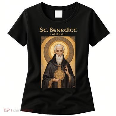 St Benedict Roman Catholic Icon Vintage Women's T-Shirt