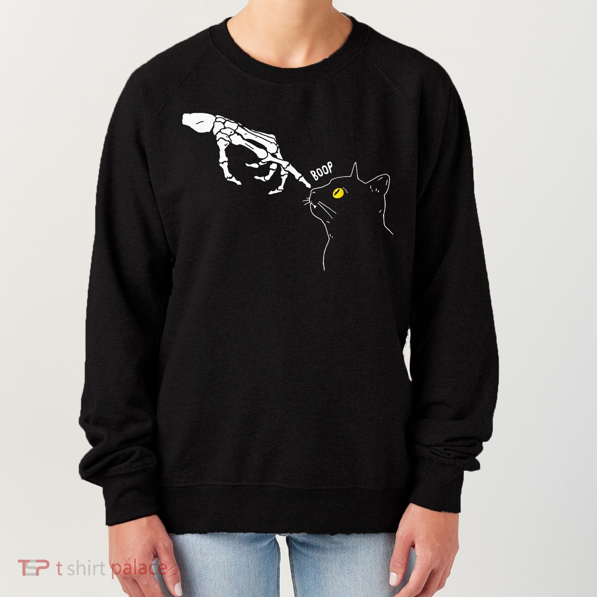 Spooky Boop Skeleton Hand Touch Nose Cat Halloween Costume Women's Sweatshirt