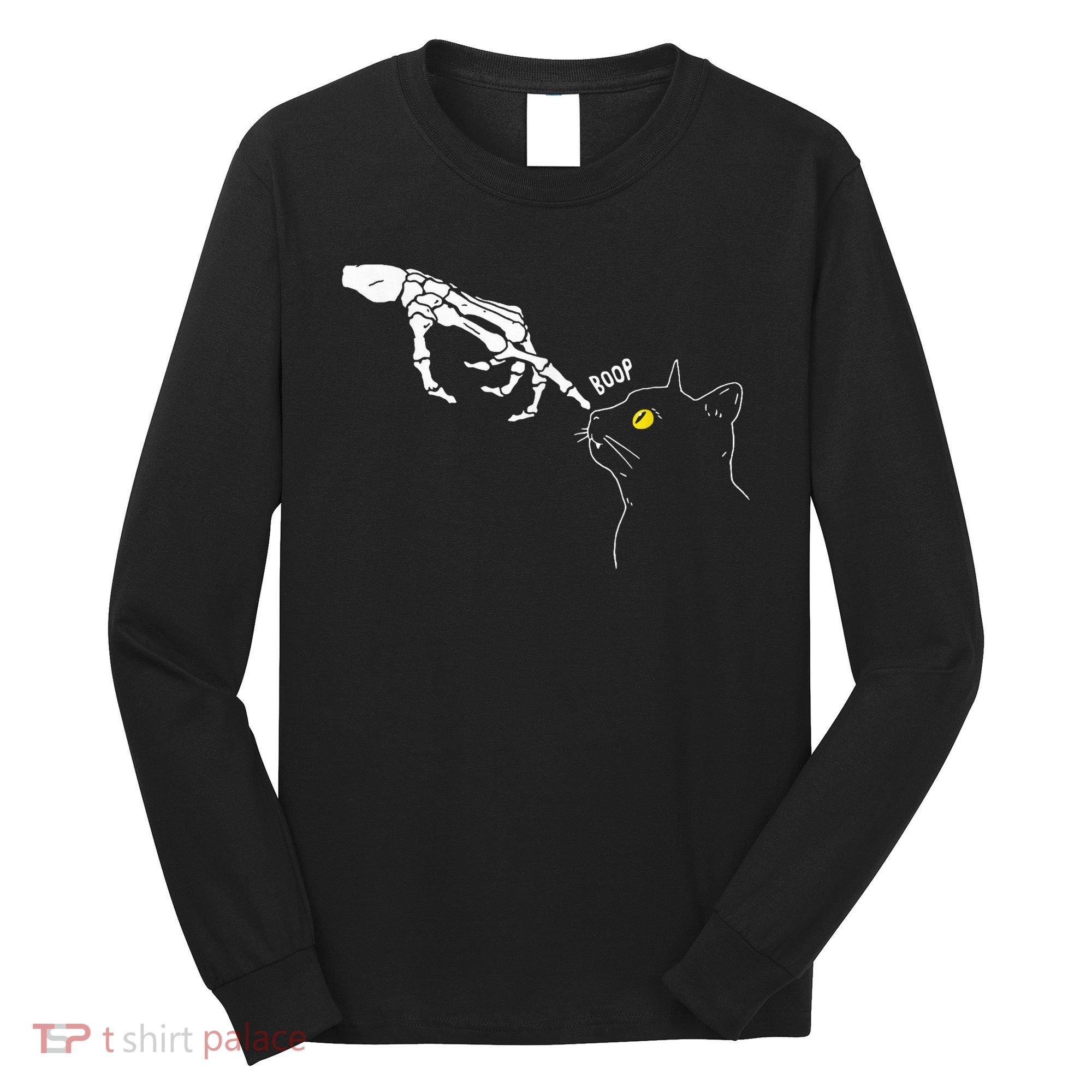 Spooky Boop Skeleton Hand Touch Nose Cat Halloween Costume Long Sleeve Shirt
