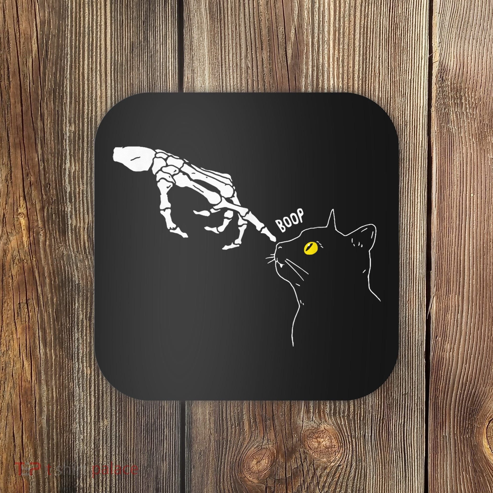 Spooky Boop Skeleton Hand Touch Nose Cat Halloween Costume Coaster