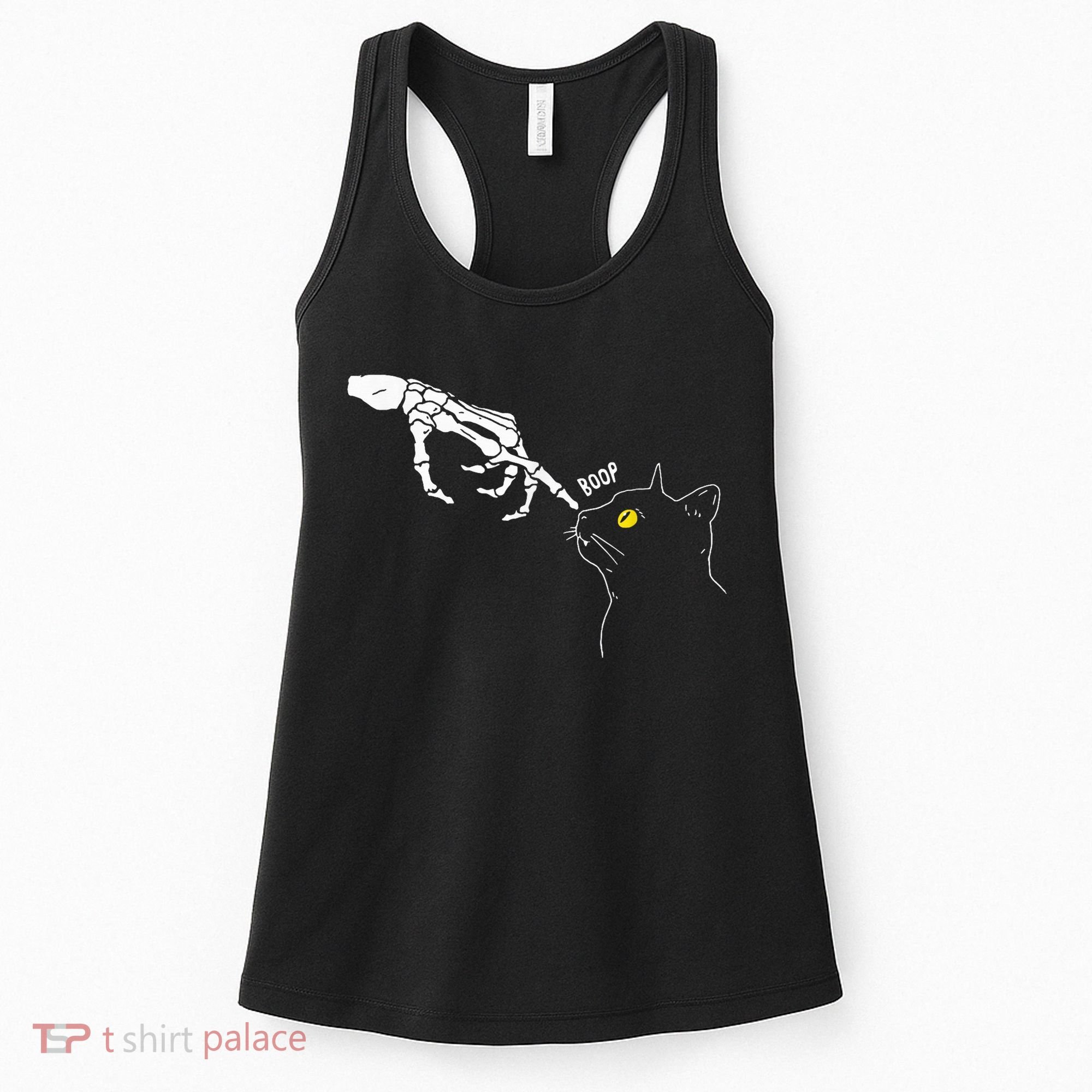 Spooky Boop Skeleton Hand Touch Nose Cat Halloween Costume Women's Tank Top