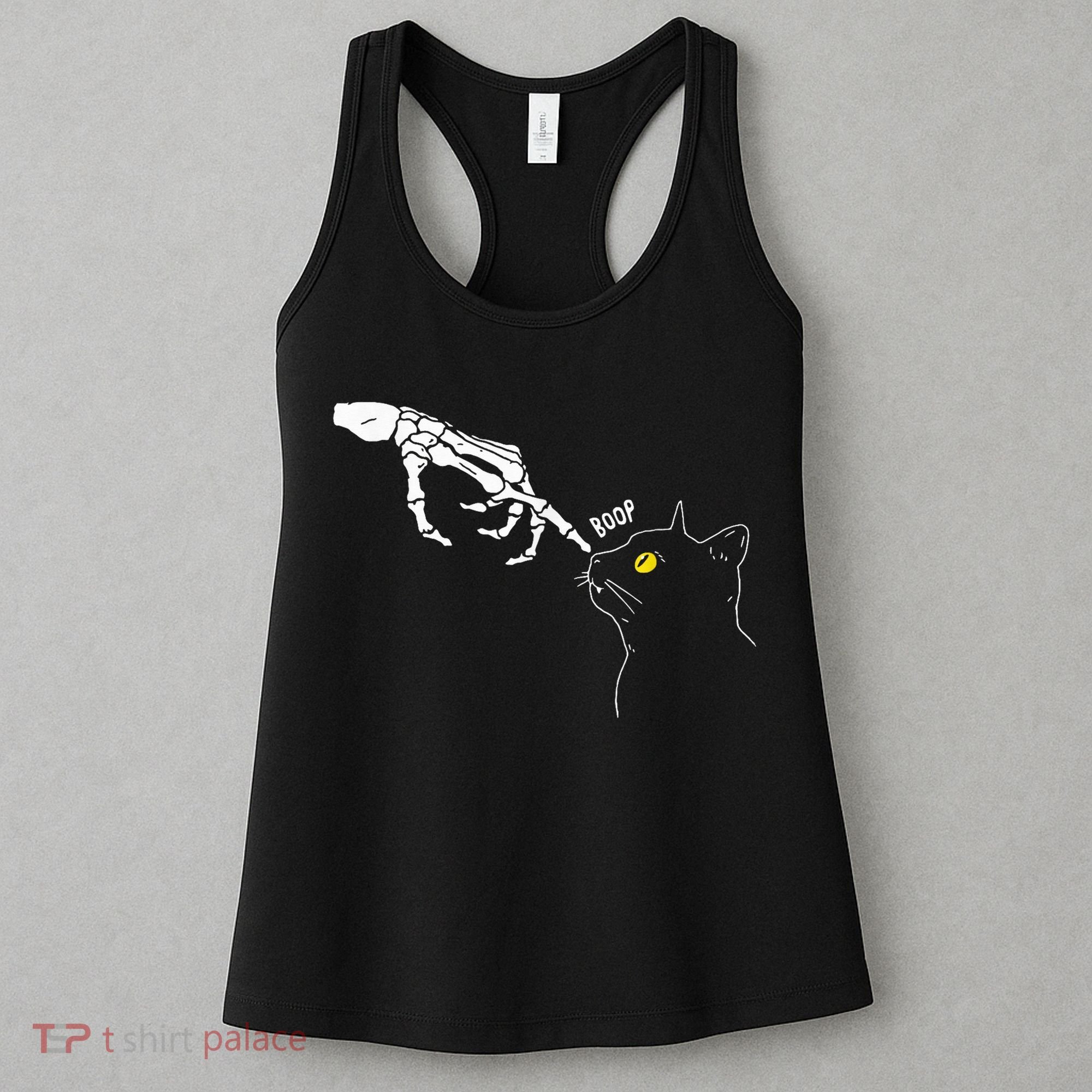 Spooky Boop Skeleton Hand Touch Nose Cat Halloween Costume Women's Tank Top