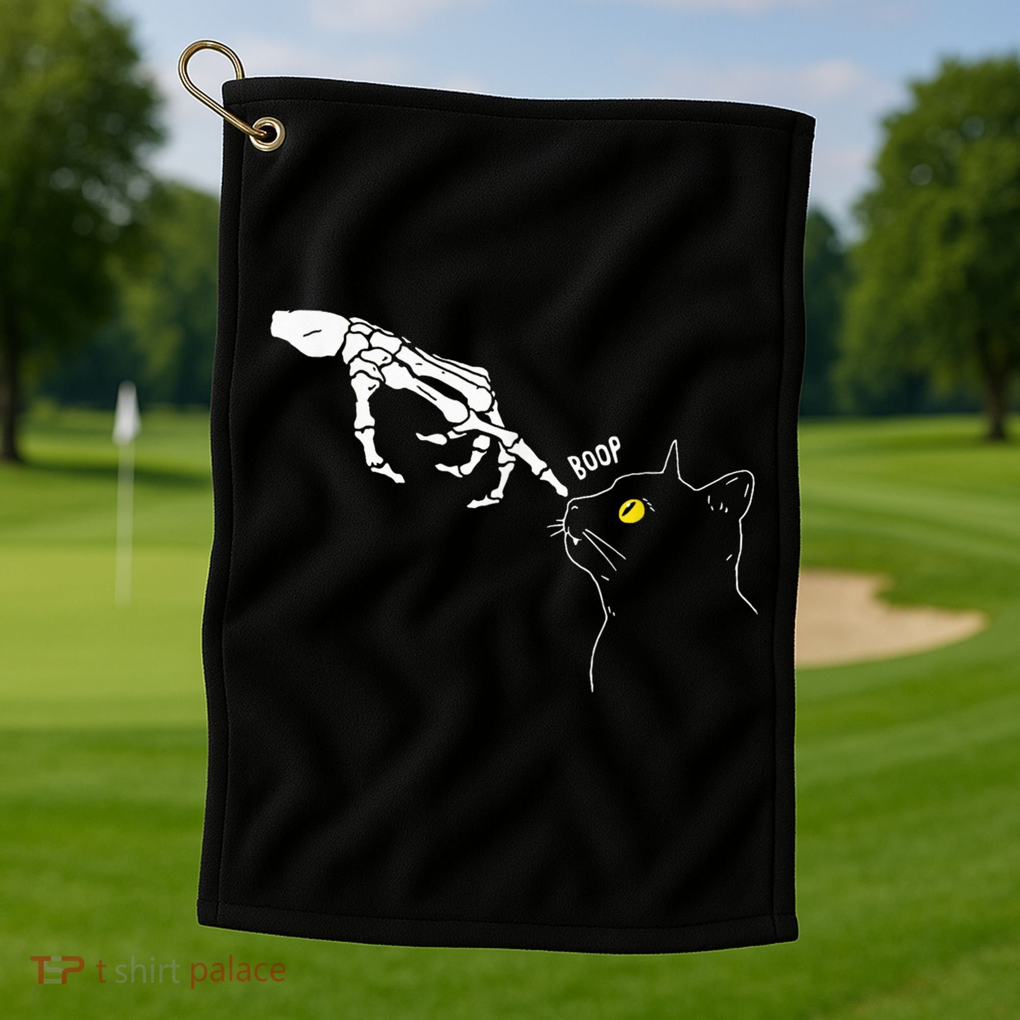 Spooky Boop Skeleton Hand Touch Nose Cat Halloween Costume Golf Towel