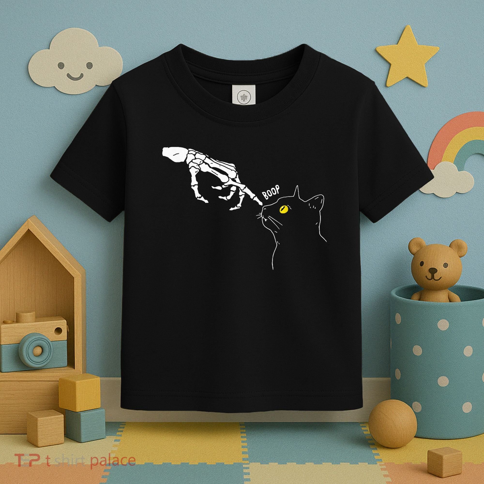 Spooky Boop Skeleton Hand Touch Nose Cat Halloween Costume Toddler T-Shirt