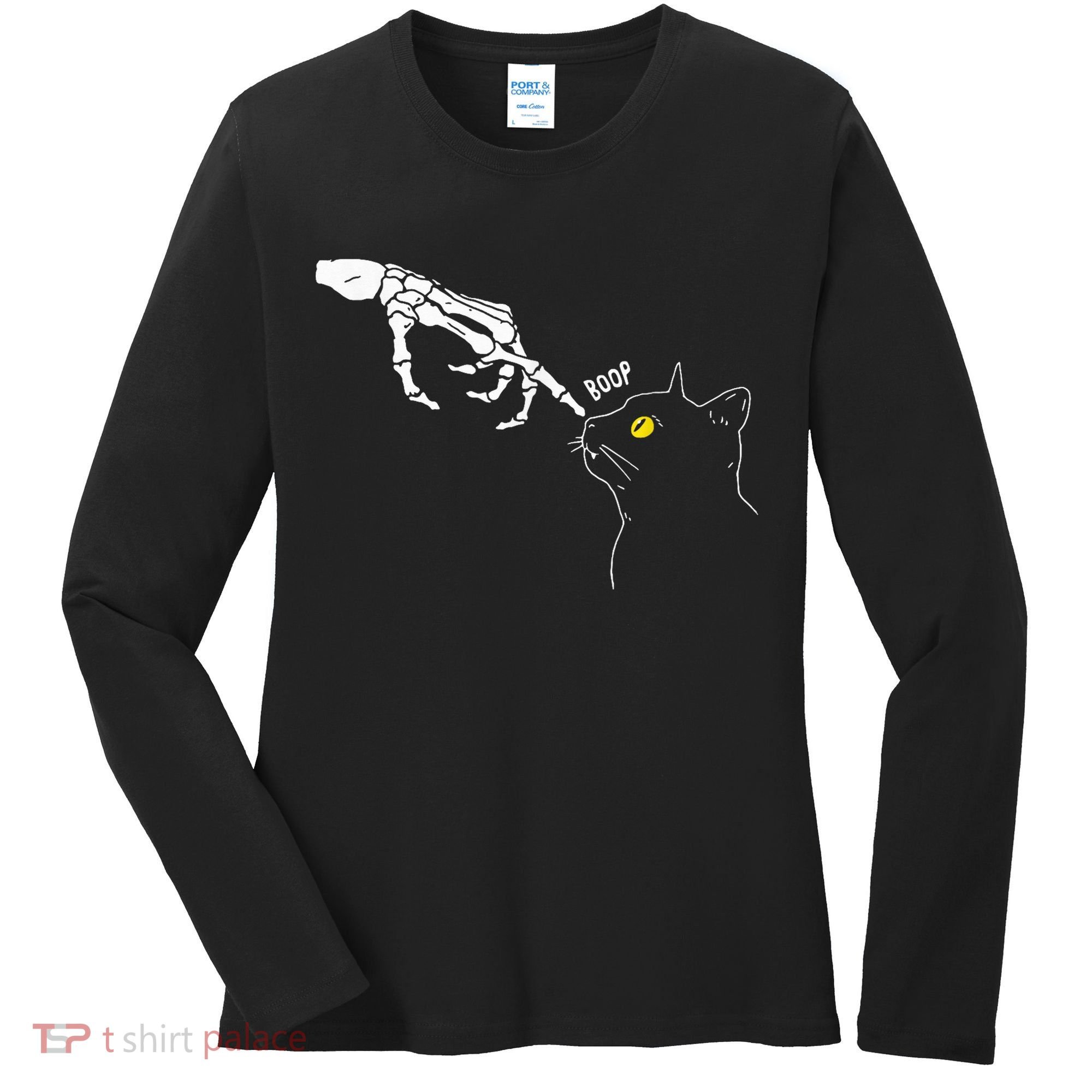 Spooky Boop Skeleton Hand Touch Nose Cat Halloween Costume Women's Long Sleeve Shirt
