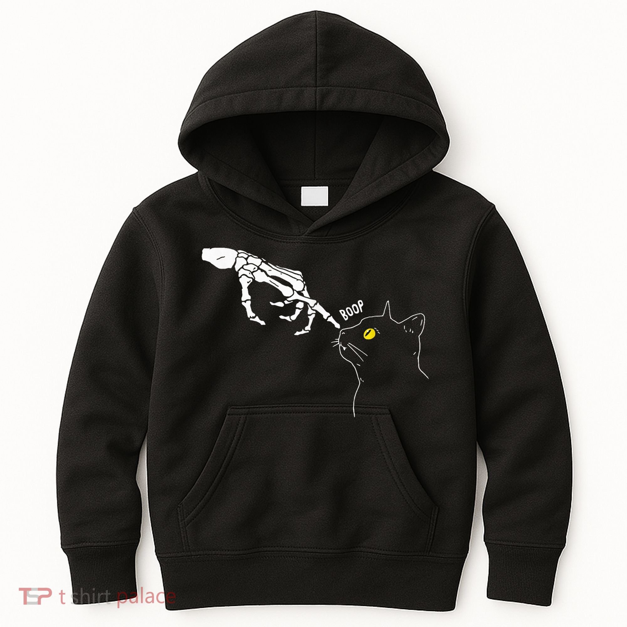 Spooky Boop Skeleton Hand Touch Nose Cat Halloween Costume Kids Hoodie