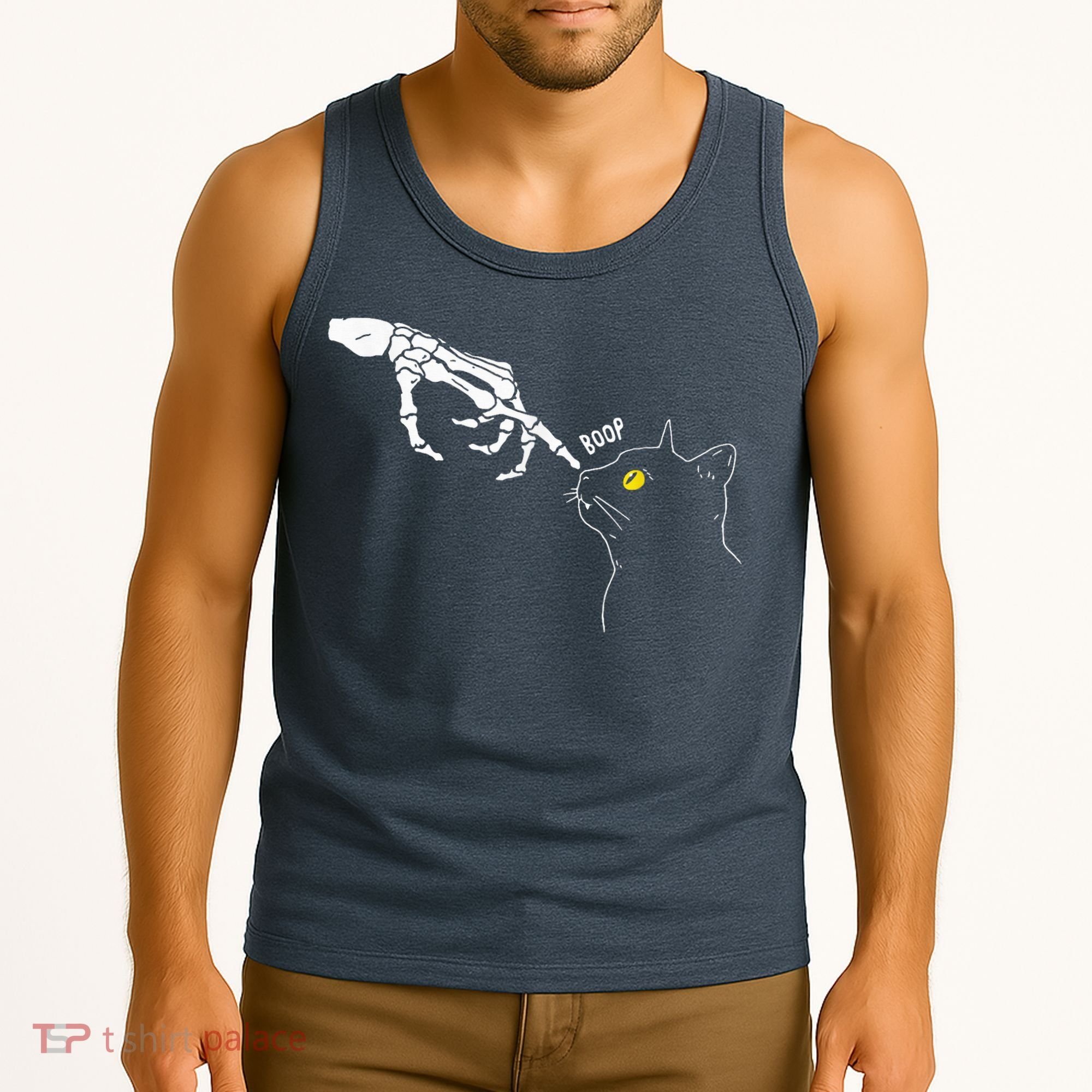Spooky Boop Skeleton Hand Touch Nose Cat Halloween Costume Tank Top