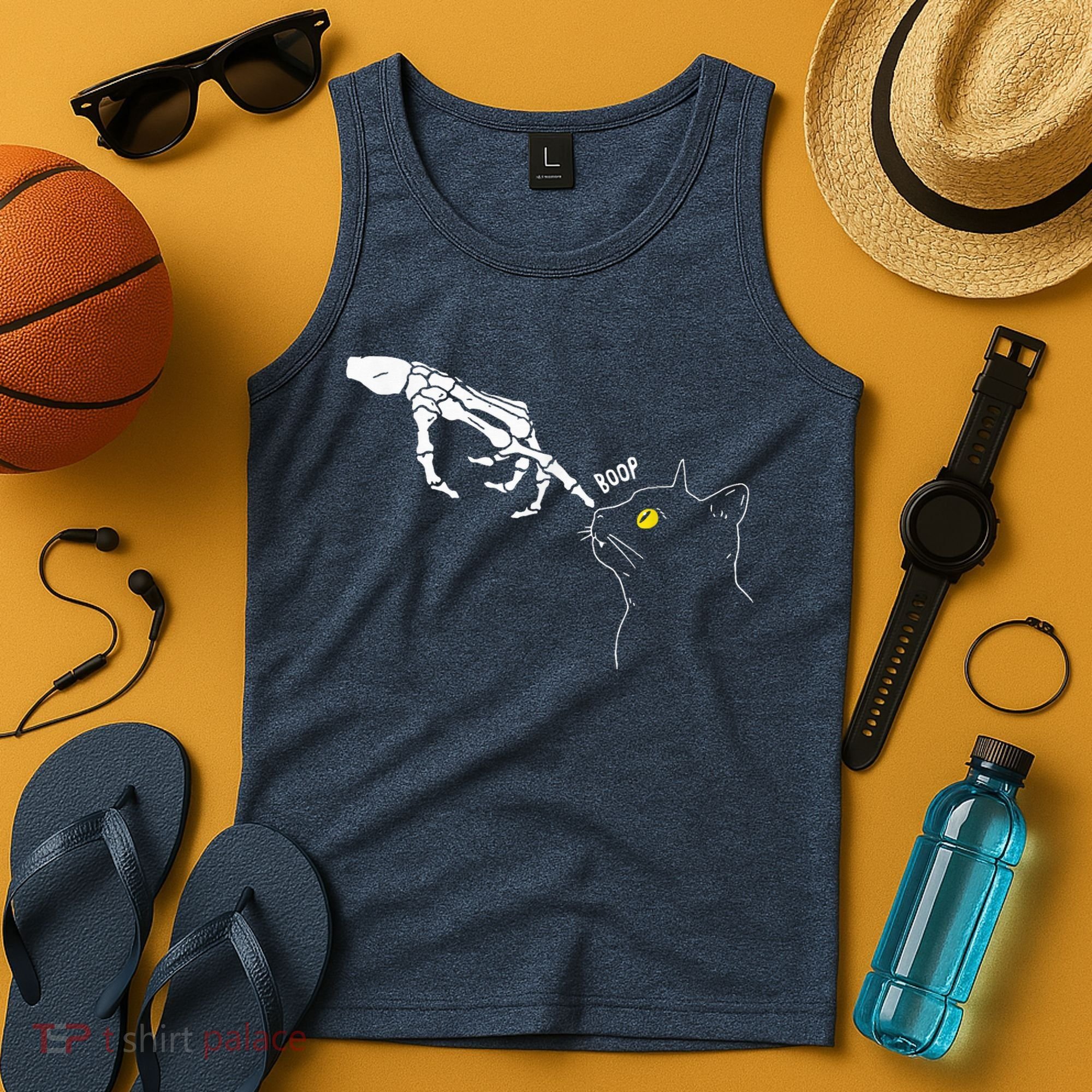 Spooky Boop Skeleton Hand Touch Nose Cat Halloween Costume Tank Top