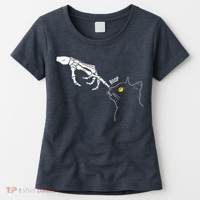 Spooky Boop Skeleton Hand Touch Nose Cat Halloween Costume Women's T-Shirt