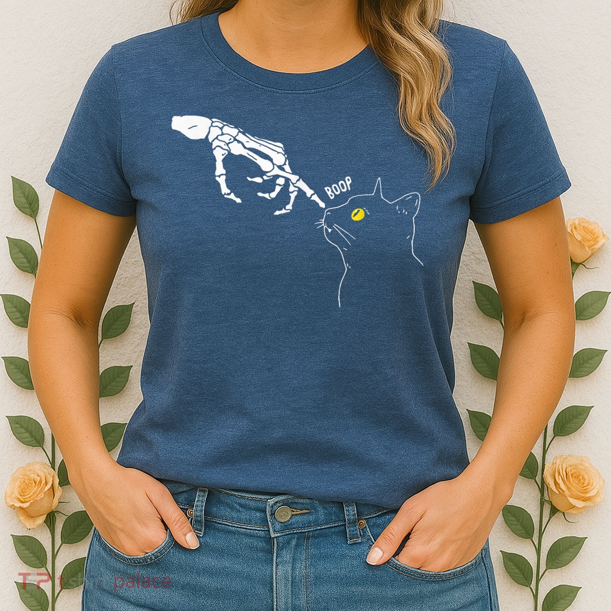Spooky Boop Skeleton Hand Touch Nose Cat Halloween Costume Women's T-Shirt