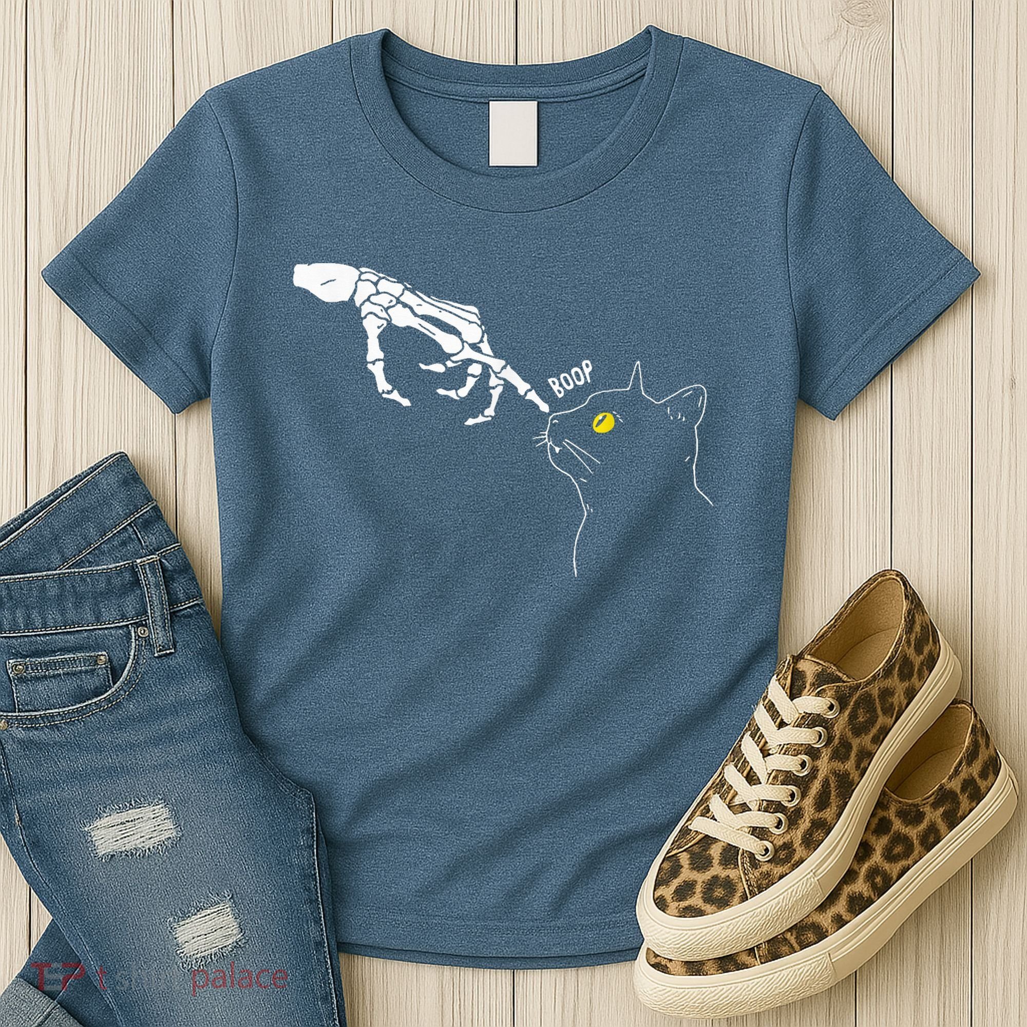 Spooky Boop Skeleton Hand Touch Nose Cat Halloween Costume Women's T-Shirt