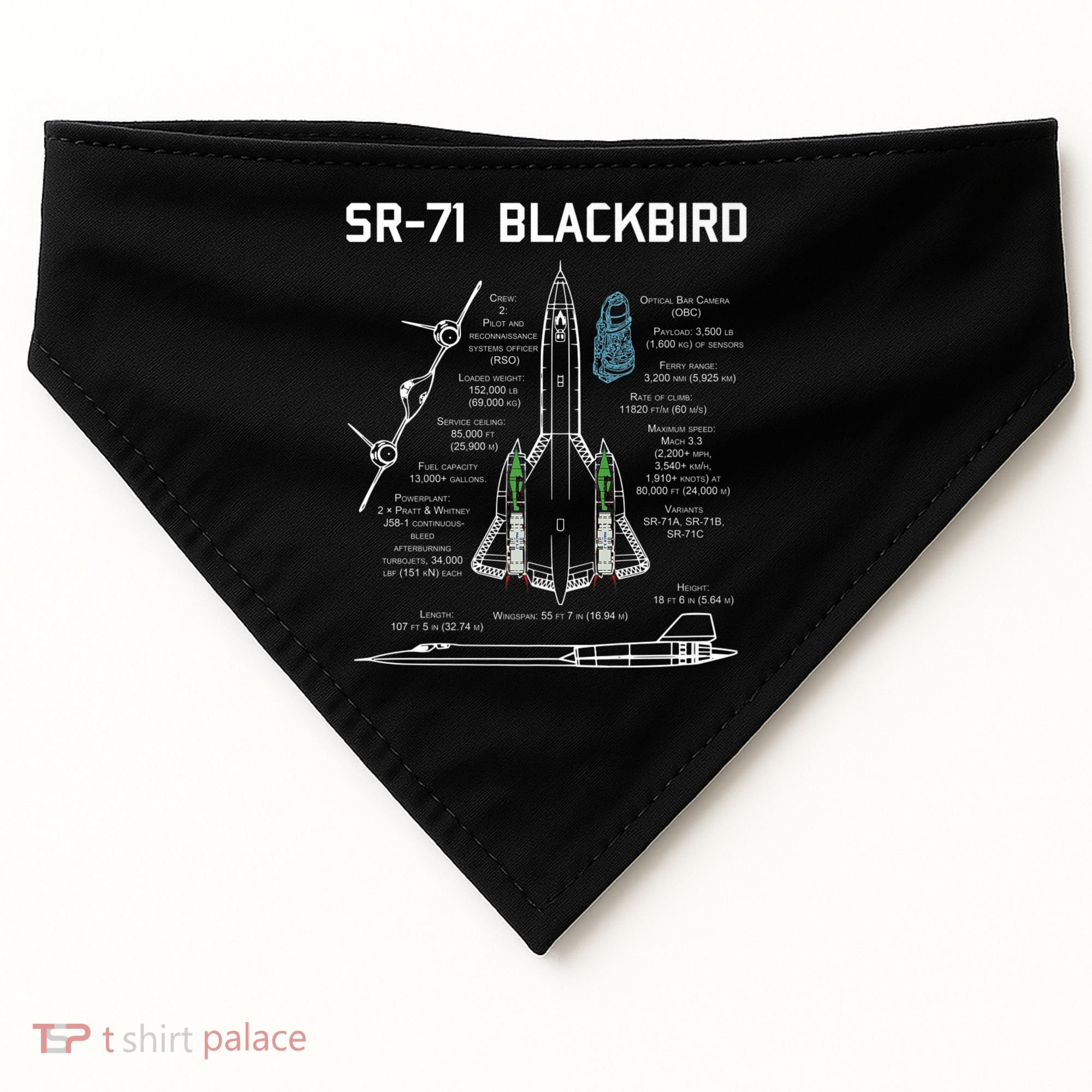 SR71 Blackbird SpecsSR71 Blackbird Premium USA-Made Doggie Bandana