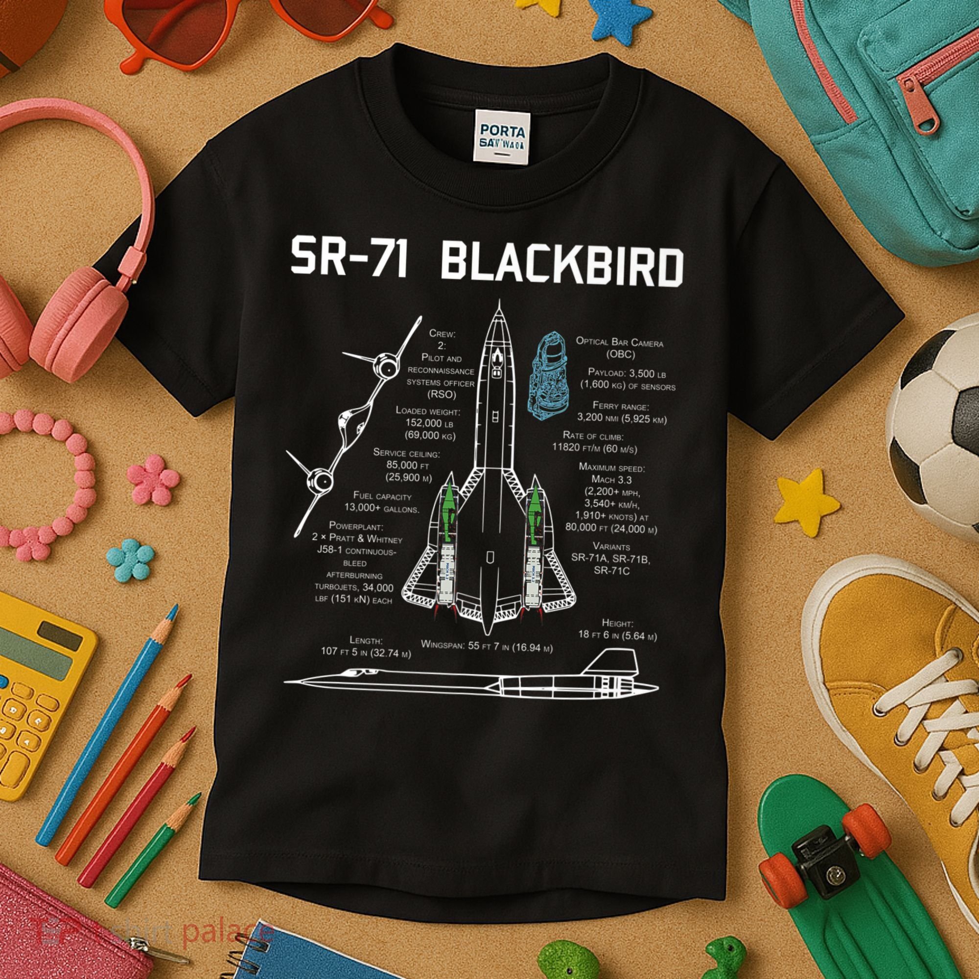 SR71 Blackbird SpecsSR71 Blackbird Premium Kids T-Shirt