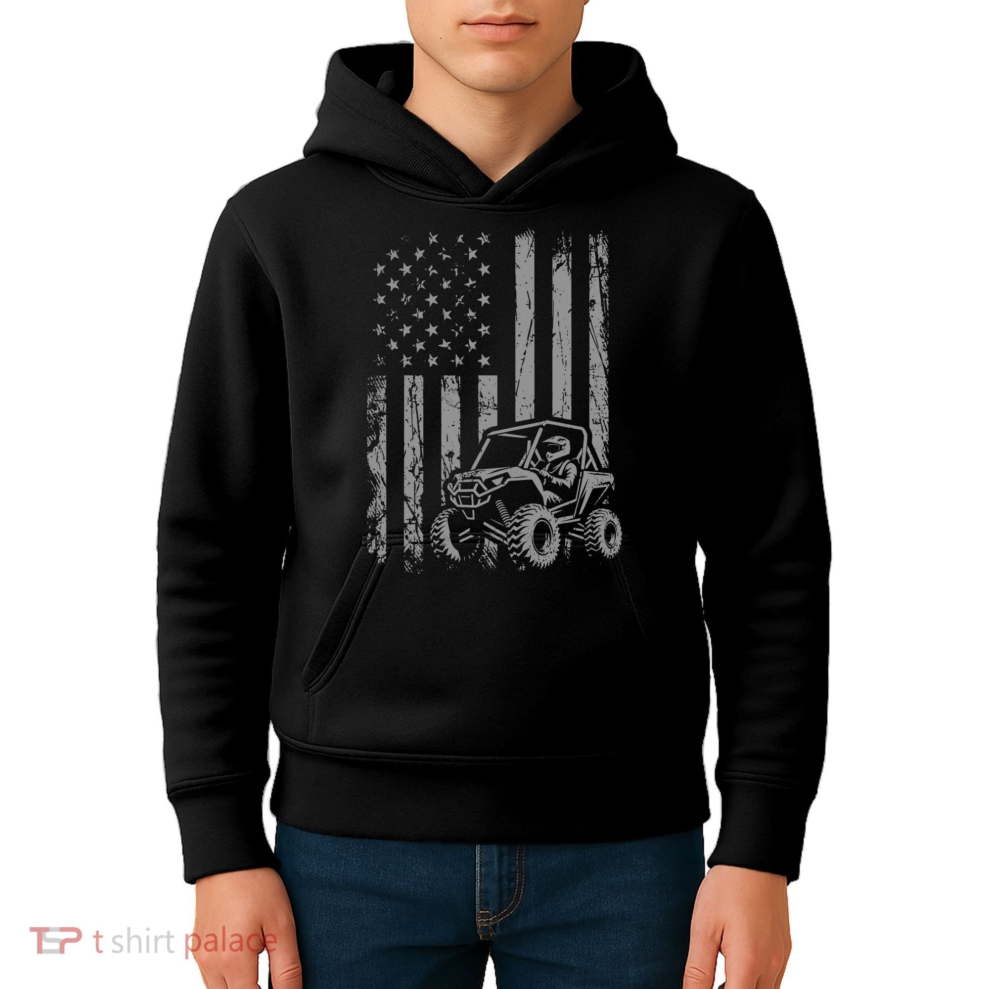 Side By Side Utv Sxs American Flag Kids Hoodie