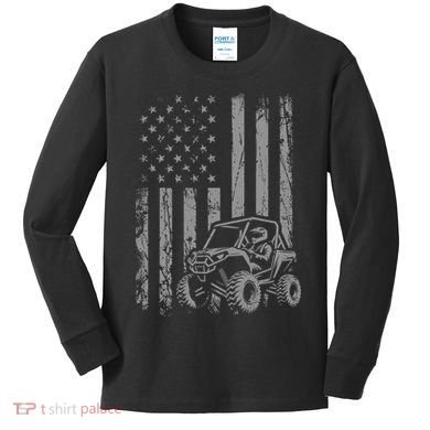 Side By Side Utv Sxs American Flag Kids Long Sleeve Shirt
