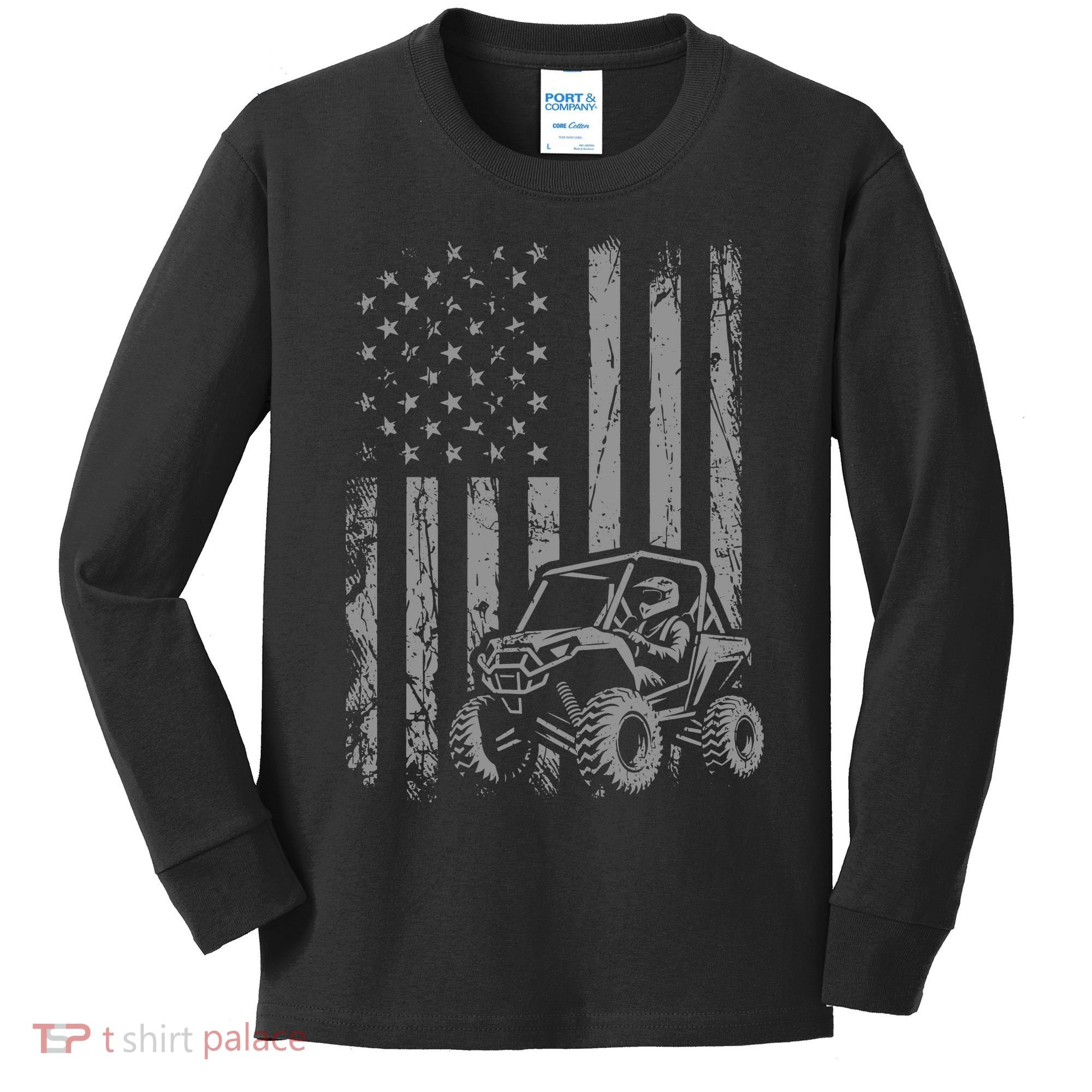 Side By Side Utv Sxs American Flag Kids Long Sleeve Shirt