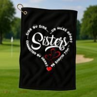 Side By Side Or Miles Apart Sisters Connected By Heart Golf Towel thumb 1