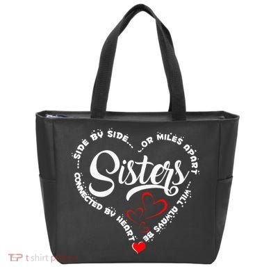Side By Side Or Miles Apart Sisters Connected By Heart Tote Bag