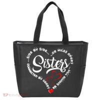 Side By Side Or Miles Apart Sisters Connected By Heart Tote Bag thumb 0