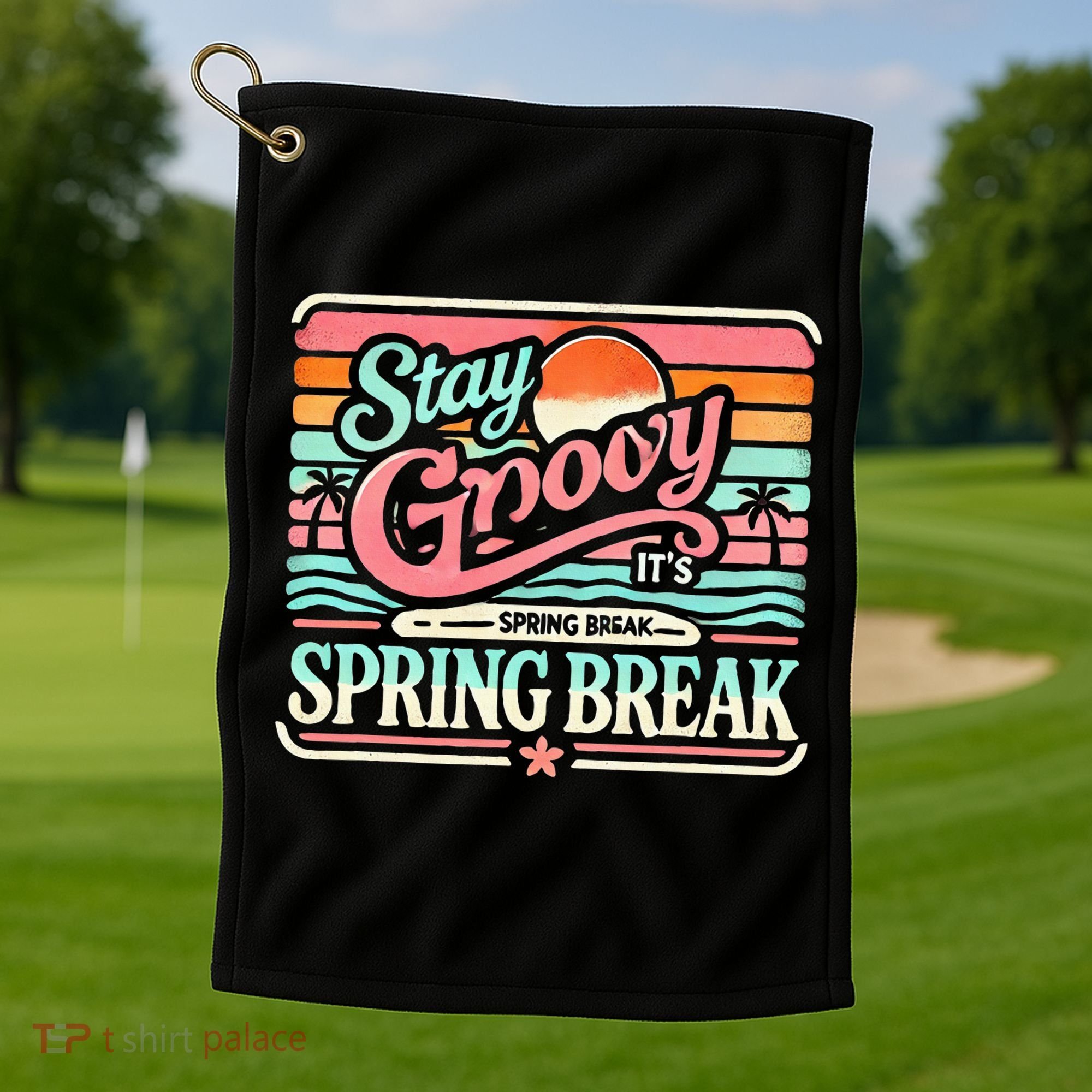 Spring Break Stay Groovy Retro Golf Towel