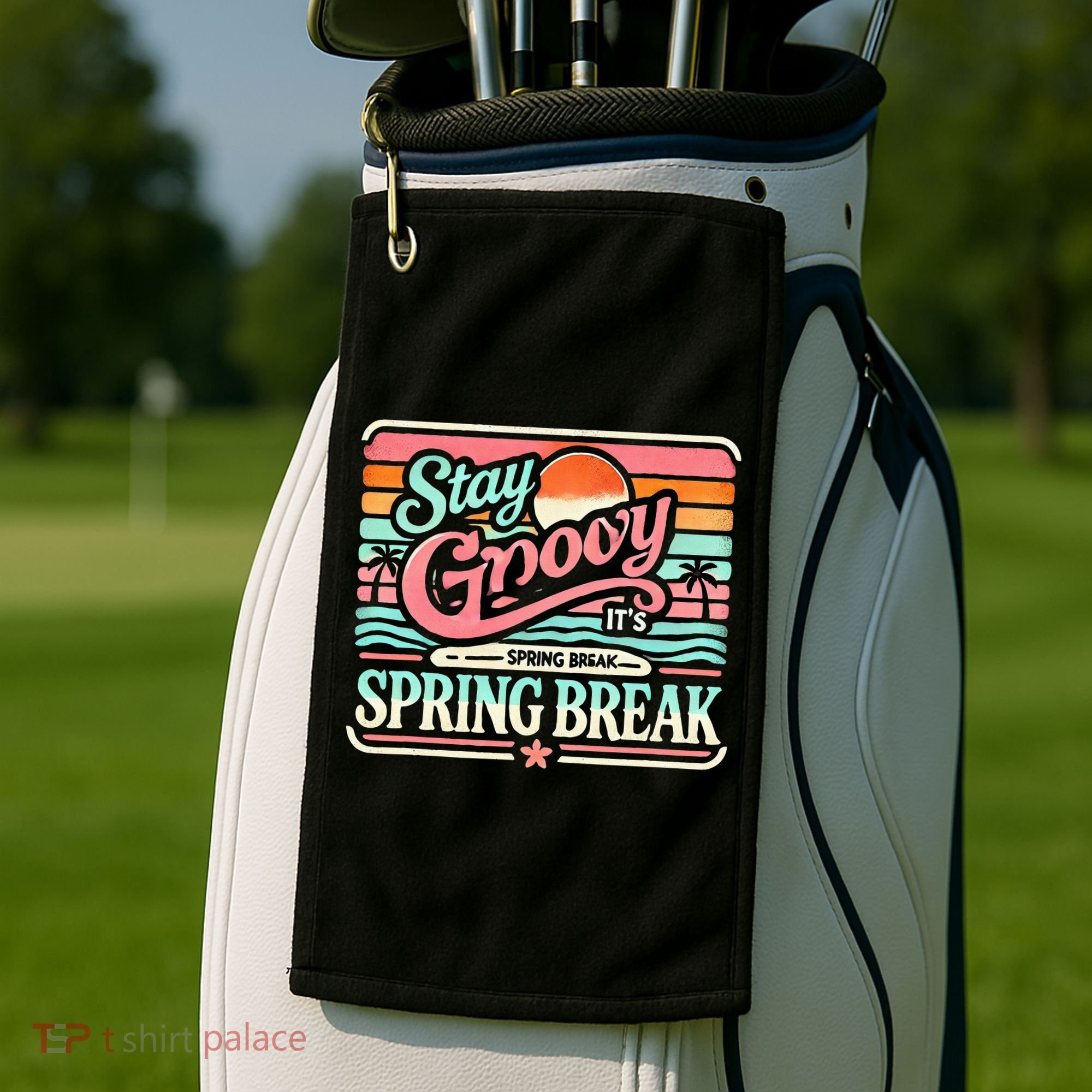 Spring Break Stay Groovy Retro Golf Towel