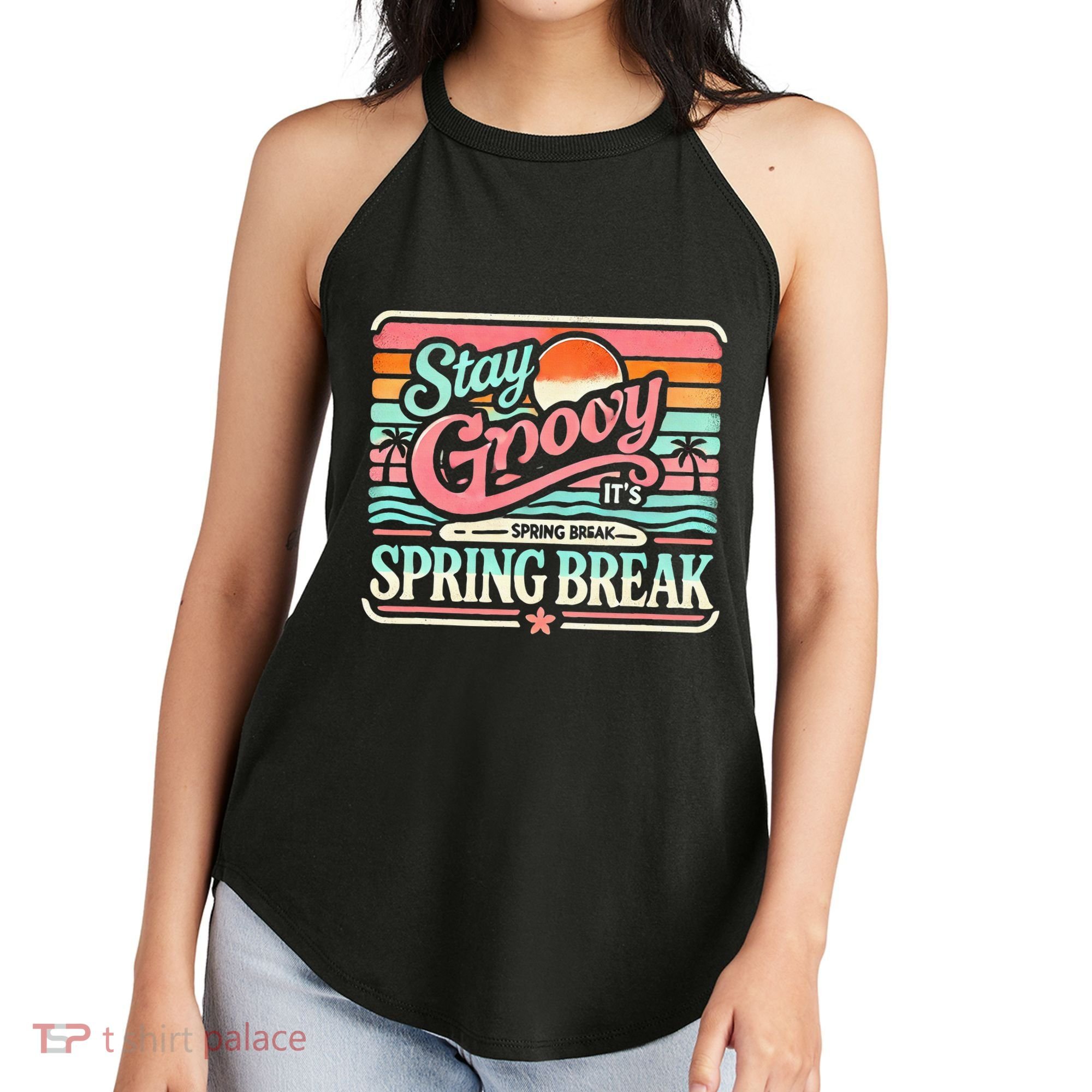 Spring Break Stay Groovy Retro Women's Perfect Tri Rocker Tank