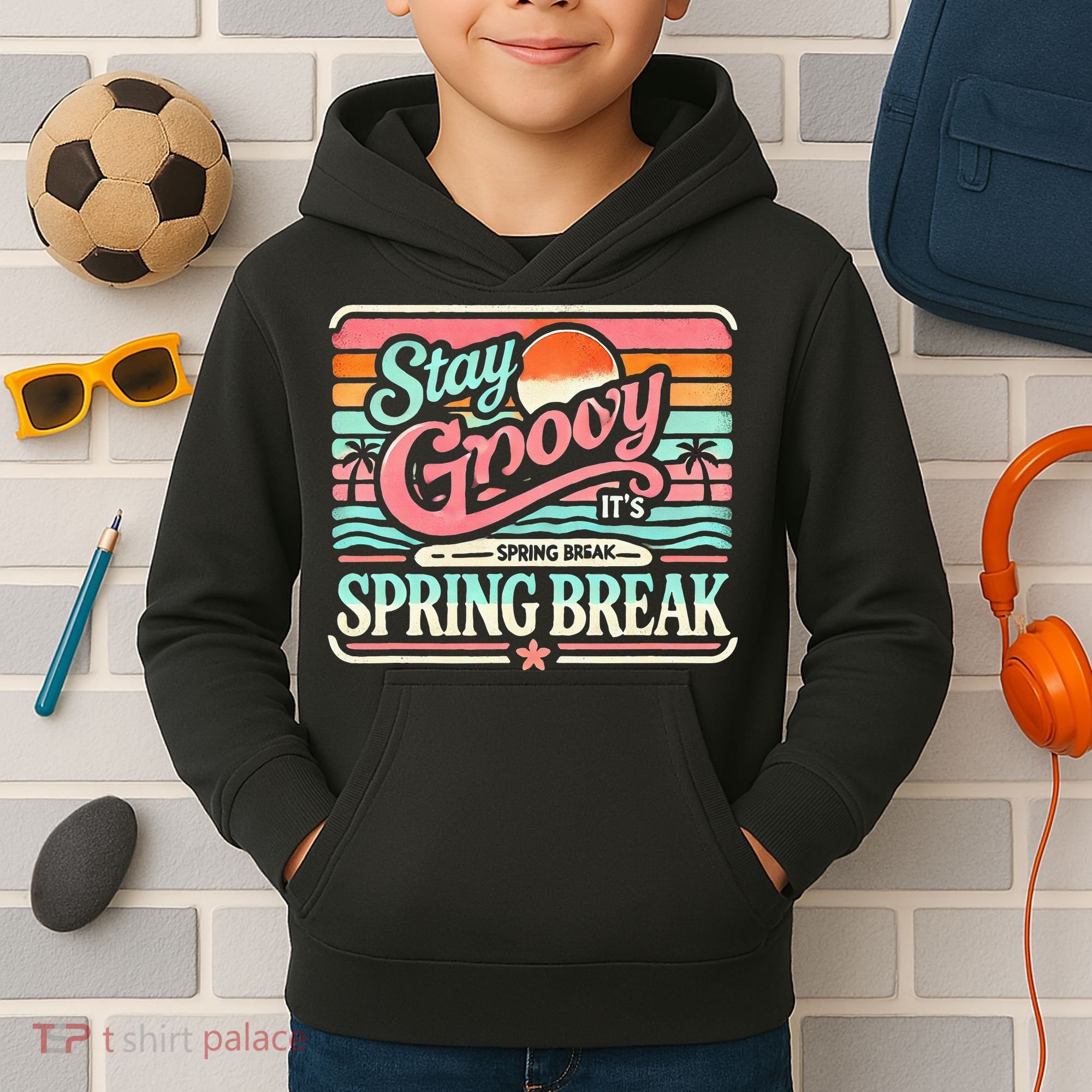 Spring Break Stay Groovy Retro Kids Hoodie