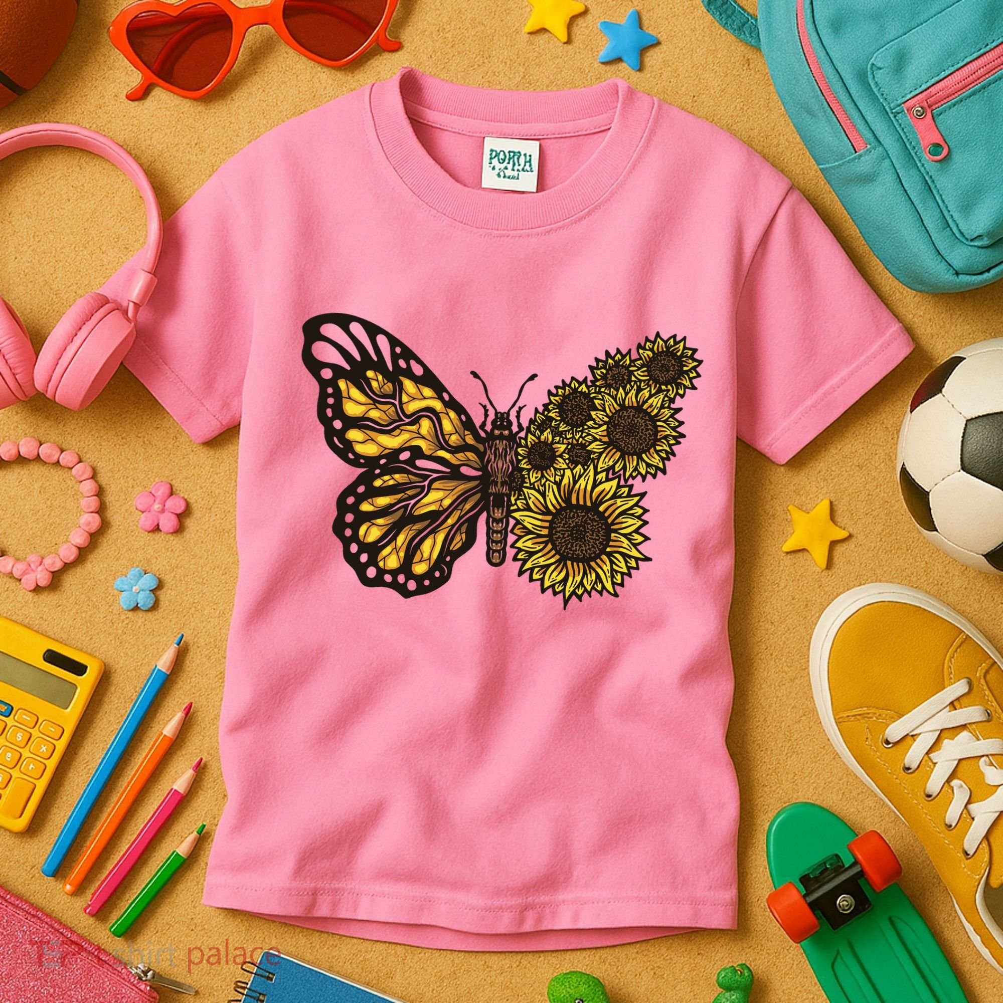 Sunflower Butterfly Kids T-Shirt