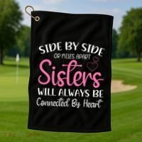 Side By Side Or Miles Apart Sisters Will Always Be Connected Gift Golf Towel thumb 1